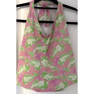 Lilly Pulitzer Womens Fish Print Swim Tankini Top Swim Shelf Bra Green Pink 10